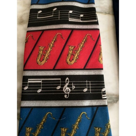 Vintage Dem Crazy Musical Saxophone Print Ties Set Of 2 - Picture 3 of 9